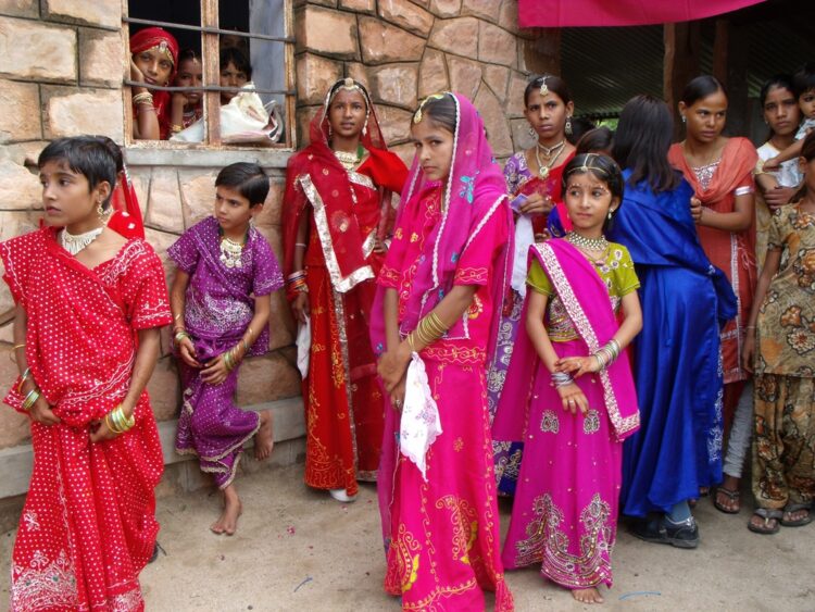 Students with colorful clothes in a school in the celebration of the Indian independence day