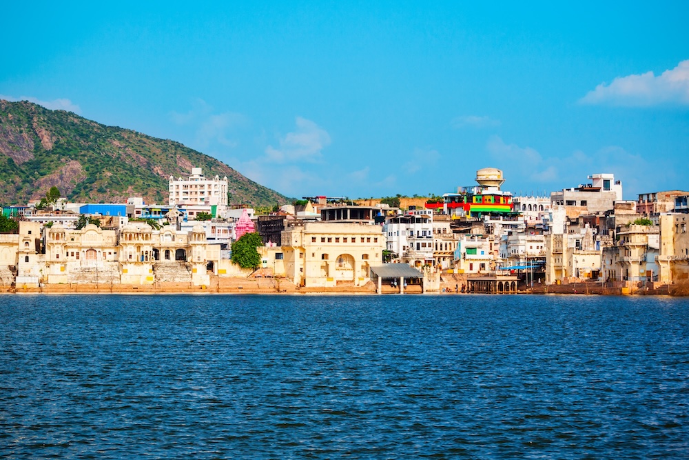 Ghats at Pushkar lake in Pushkar town in Rajasthan