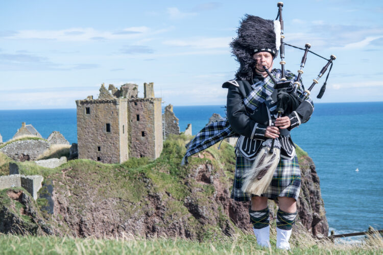 Traditional Scottish Bagpipe In Full Dress