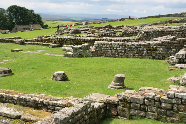 Remnants of Hadrian's wall along the border of England and Scotland