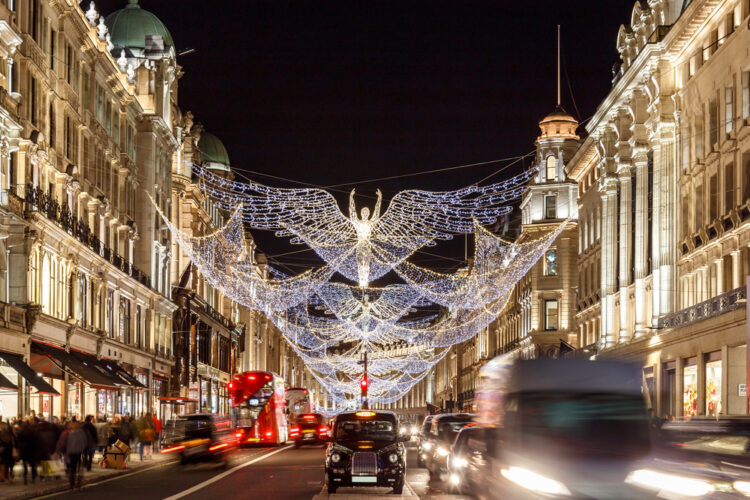 Christmas lights in Mayfair, London, England