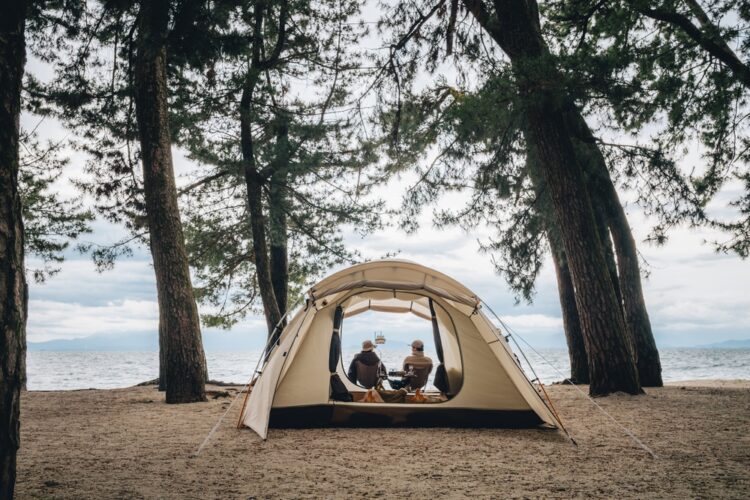 Man and woman in a tent