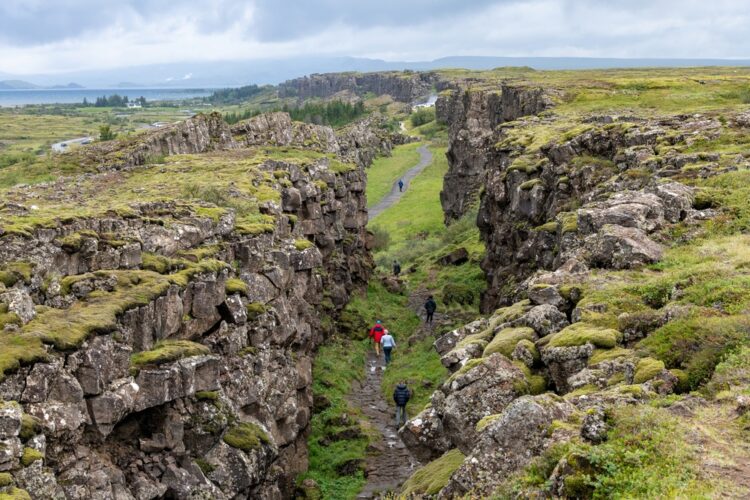 High angle view over the seismic rift valley between the Eurasian and North American tectonic plates