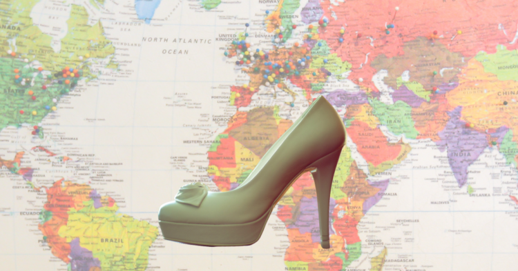 Shoe in front of map
