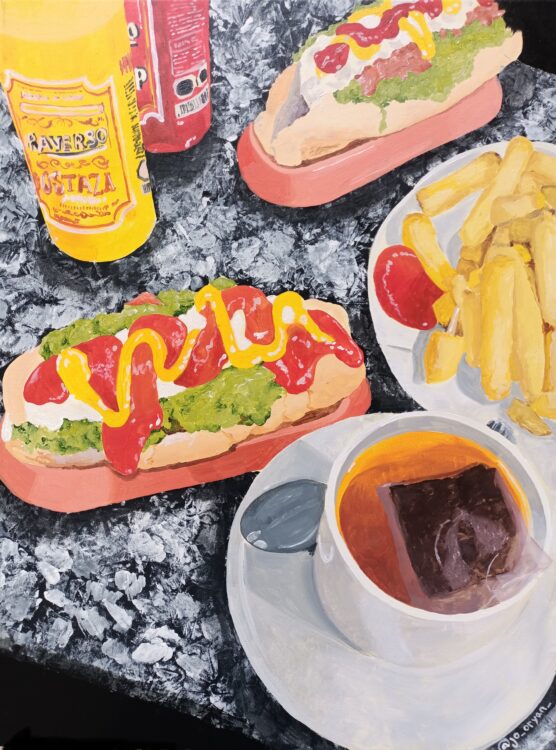 Illustration of a completo, a Chilean hot dog