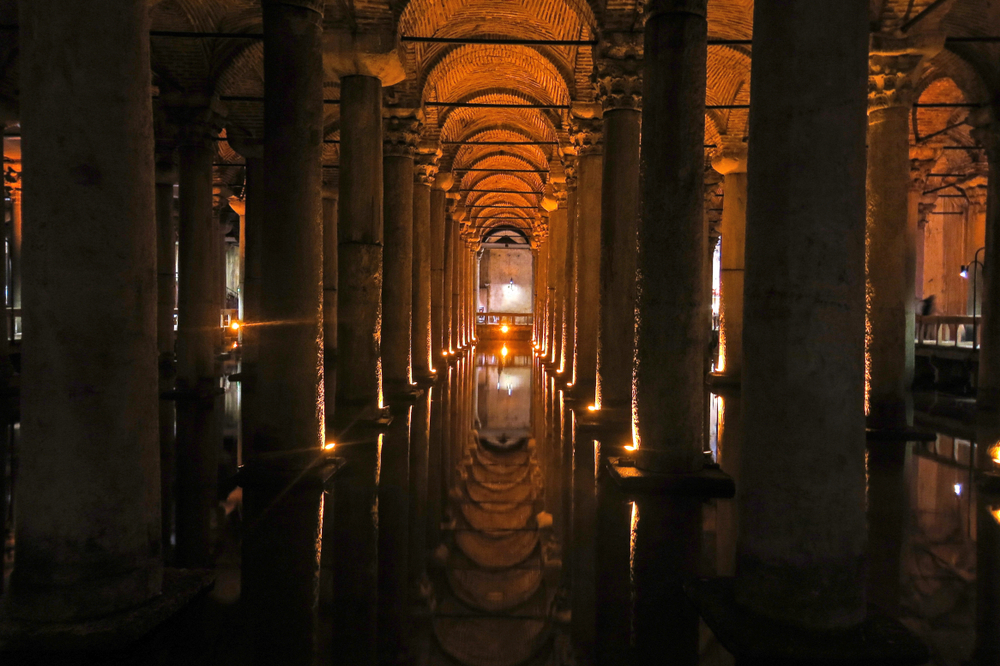 he Basilica Cistern - underground water reservoir build by Emperor Justinianus in 6th century, Istanbul,