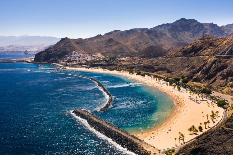 Las Teresitas beach with yellow sand. Near the city of Santa Cruz de Tenerife,