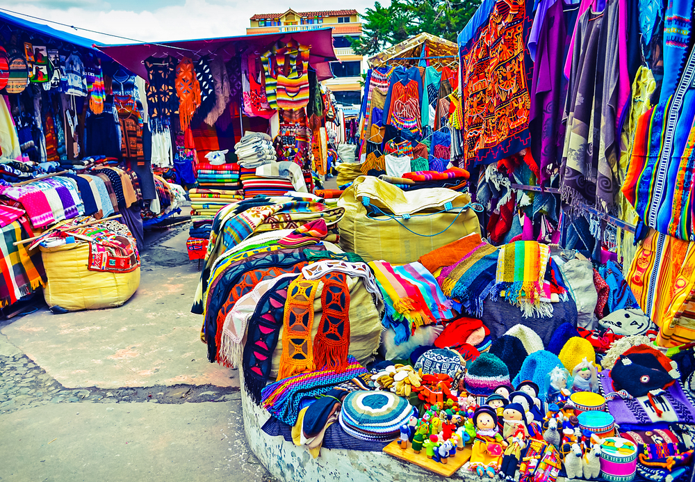 Colorful handmade handicrafts of different colors in Ecuador 