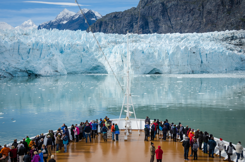 Cruise ship in Glacier Bay National Park view a glacier