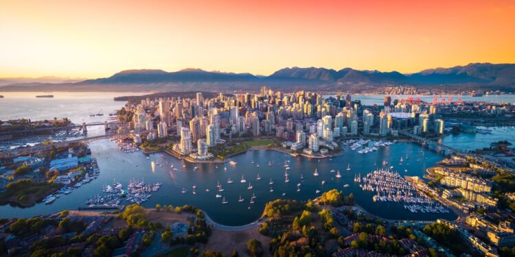 Beautiful aerial view of downtown Vancouver skyline, British Columbia, Canada