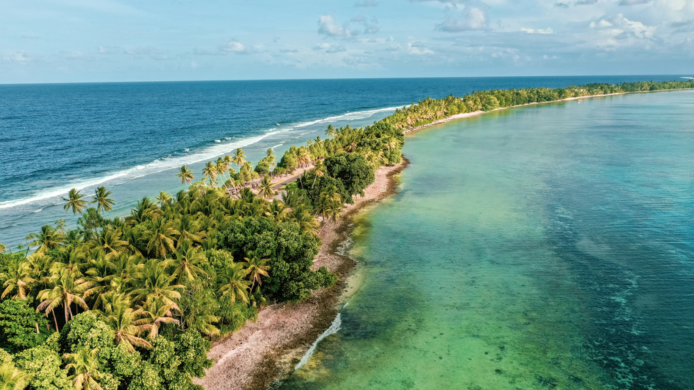 Aerial view of one of the islands of Tuvalu