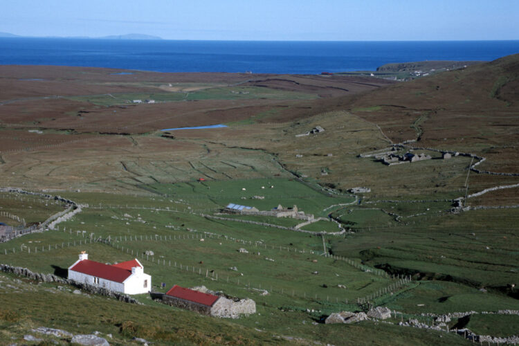 Isolated house on Foula island shetland archipelago