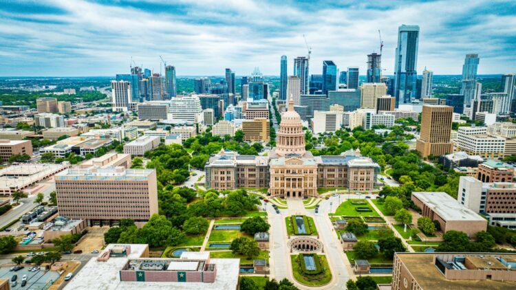 A Bird's eye view of Texas Capitol building in Austin