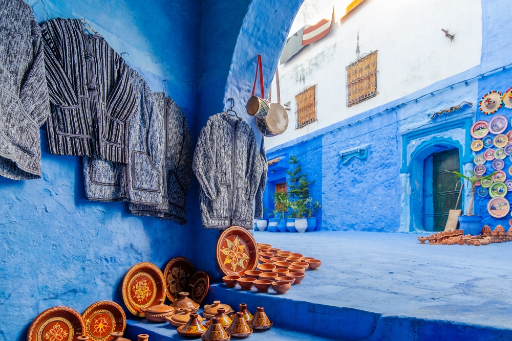 Ceramic and Clothes in Chefchaouen, Morocco