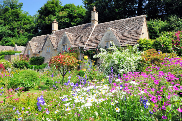 Flower garden in Bibury, England