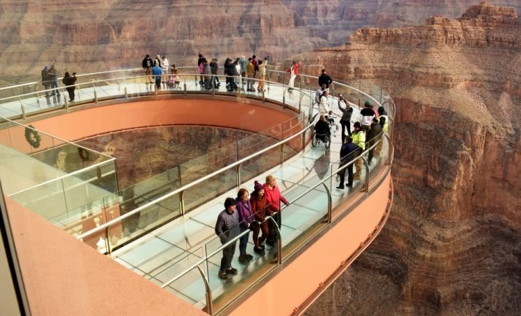 4 Skywalks to Scream About Grand Canyon Skywalk observation point at Grand Canyon West Rim