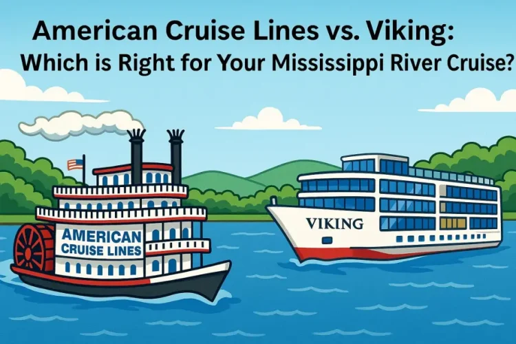 Cartoon of two cruise ships, American and Viking