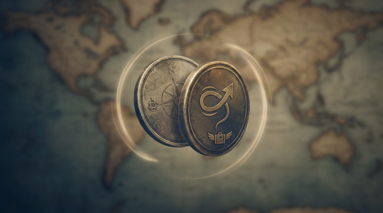 graphic of a coin toss representing serendipity