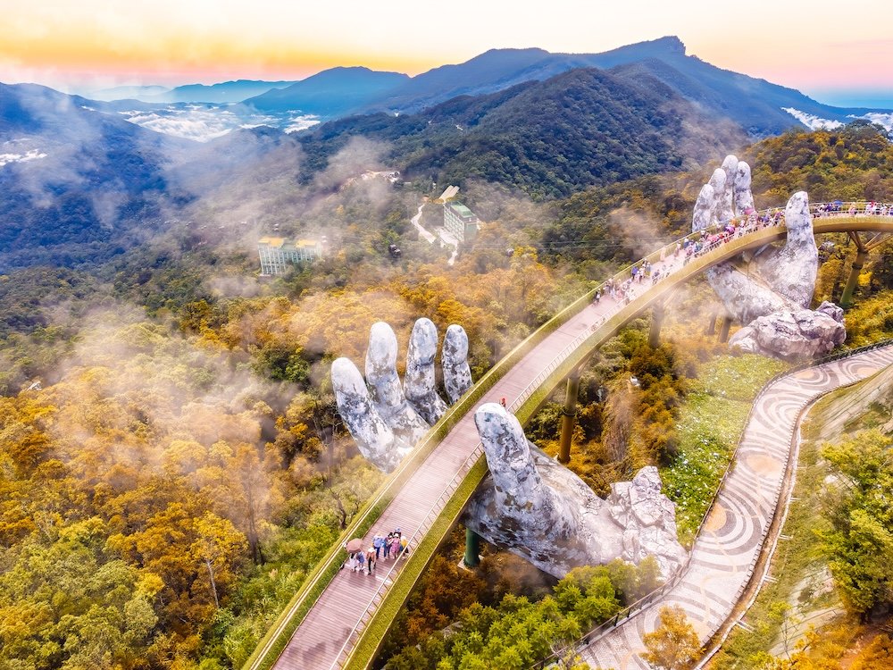Aerial view of Da Nang Golden Bridge