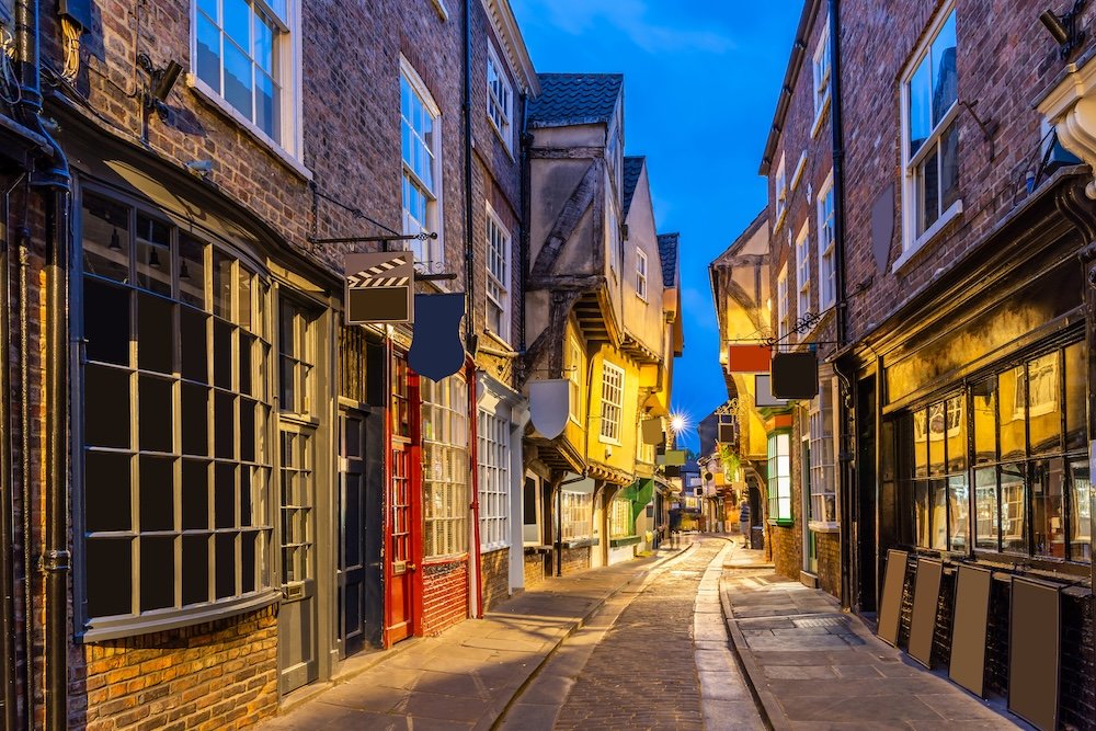 York shambles alley sunset dusk, York Englsnd UK