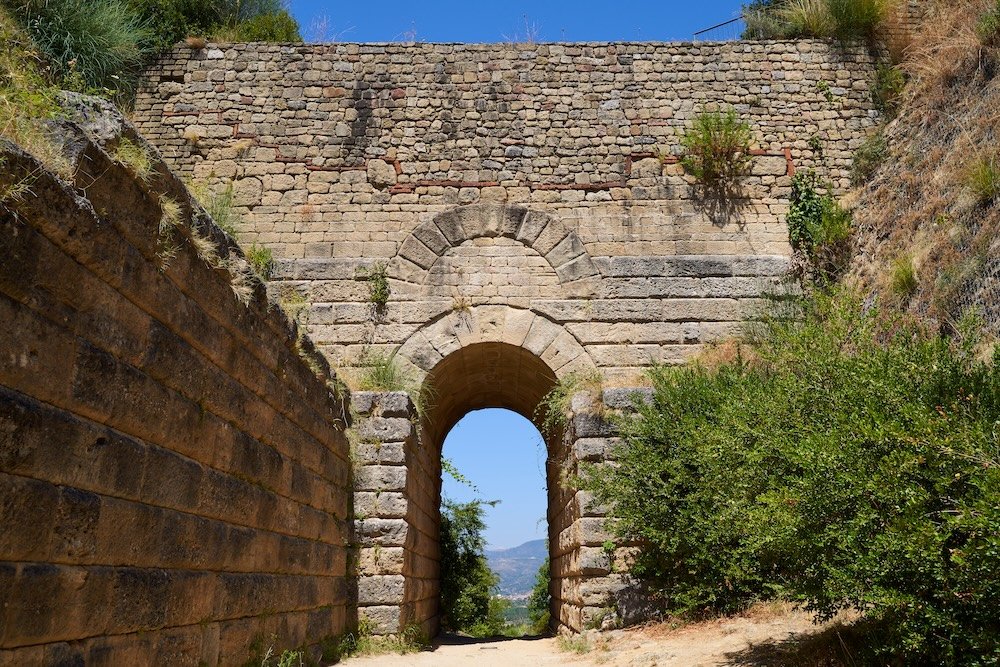 The pink gate called Porta Rosa is located in the archaeological site of Velia.It is part of the Unesco World Heritage Site of Elea in Campania, Italy