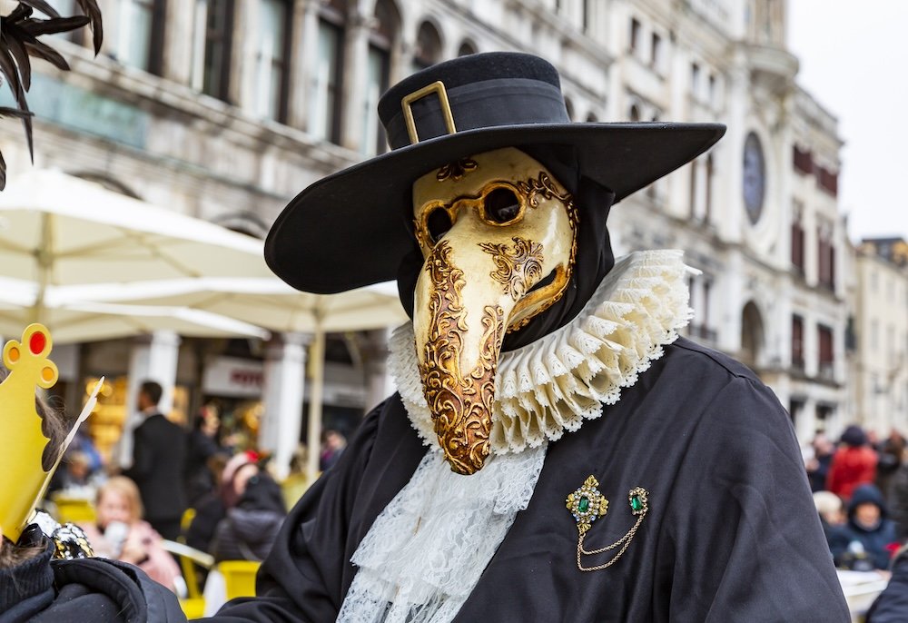 The Venice Carnevale Plague doctor mask, typical mask of the Venetian Carnival, Italy