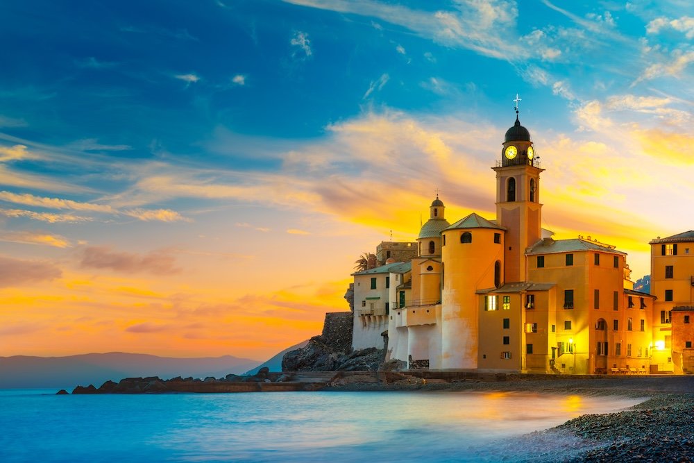 Camogli town in Liguria, Italy. Basilica of Santa Maria Assunta