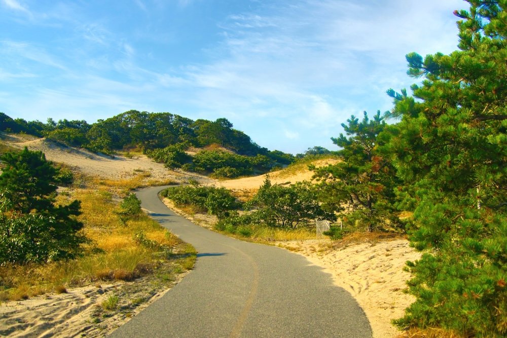 Province Lands Bike Trail passing through the dunes on Cape Cod, near Provincetown, MA